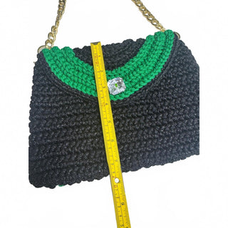 Gold Tokyo Handmade Black Emerald Green Crochet Shoulder Bag