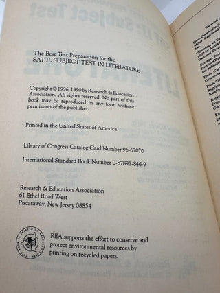 SAT II Literature Prep Book REA 1996 6 Practice Tests Study Guide