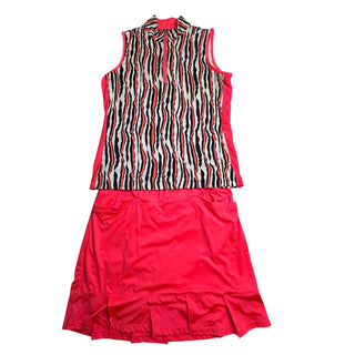 Tail Women’s Small Golf Outfit Zebra Print Sleeveless Polo Pink Ruffle Skort