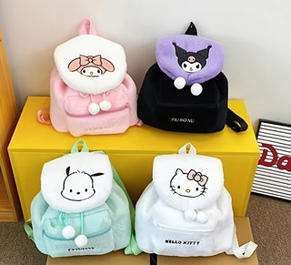 Sanrio Character Plush Backpack - Cute Furry Shoulder Bag for Women and Teens