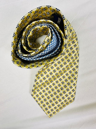 Silk Yellow and Blue Patterned Men's Tie