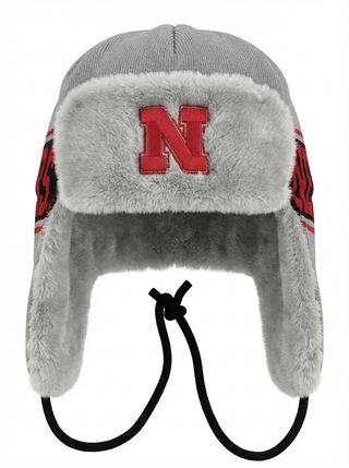 Nebraska Cornhuskers Trapper Hat Gray Faux Fur Ear Flap New Era OSFM