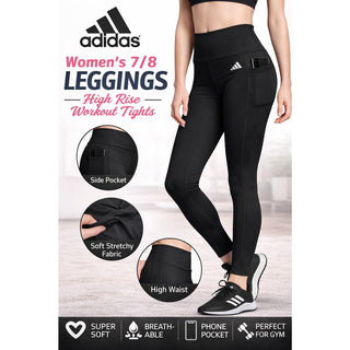 adidas Women’s 7/8 Leggings High Rise Navy Black Workout w Pocket