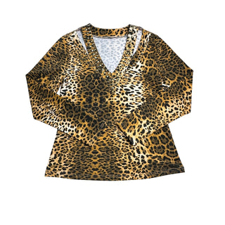 Womens Leopard Print Long Sleeve V-Neck Top with Studded