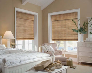 Natural Bamboo Cordless Roman Shade Window Blind with No-Drill Brackets