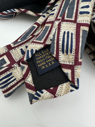 Nordstrom Silk Tie Burgundy Beige Blue Geometric Pattern Classic Men’s