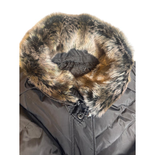 London Fog Womens L Black Down Puffer Coat Faux Fur Collar Quilted Winter