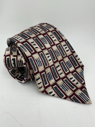 Nordstrom Silk Tie Burgundy Beige Blue Geometric Pattern Classic Men’s
