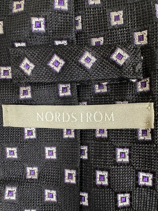 Preppy Nordstrom 100% Silk Tie Black Purple Geometric 59"