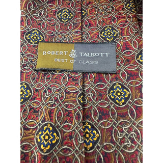 Robert Talbott Best of Class Silk Tie Burgundy Gold Medallion Geometric Italy