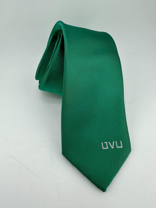 UVU The Town + Co Green Necktie Solid Logo Tip 100% Polyester