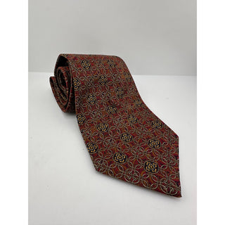 Robert Talbott Best of Class Silk Tie Burgundy Gold Medallion Geometric Italy