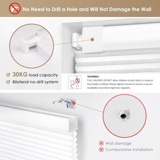 LazBlinds No Drill Cordless Cellular Blackout Shades 32x64 White Honeycomb