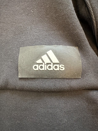 Adidas Black Full Zip Hoodie with White Stripes on Sleeves