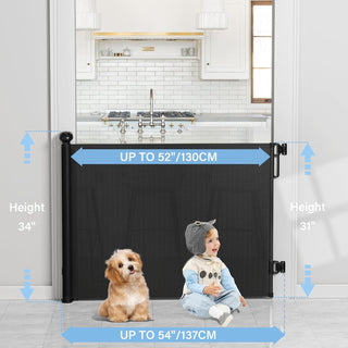 PRObebi Retractable Baby Gate Dog Gate for Stairs Doorways 0-54" Wide Black