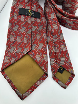 Robert Talbott Studio Silk Tie Red Abstract Geometric Pattern USA Made