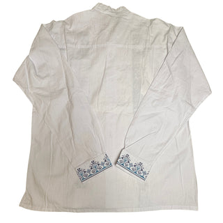 Mexican Guayabera Shirt Men’s White Blue Embroidered Cotton Made in Mexico