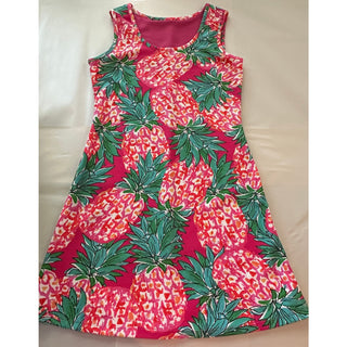 Women's Pink Pineapple Print Sleeveless A-Line Dress Tropical Summer Shift