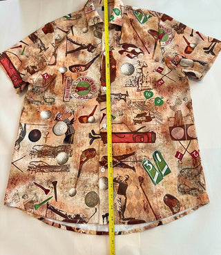 Vintage Golf Themed Short Sleeve Button-Up Shirt Medium
