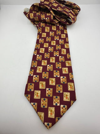 Joseph Abboud Burgundy Silk Tie with Geometric Pattern