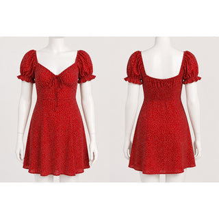 SHEIN Vacay Red Polka Dot Puff Sleeve Dress Women’s Size L EU 40/42, US 8/10 NWT
