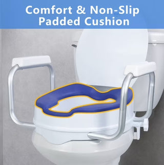 Soaids 5" Raised Toilet Seat with Handles Padded Cushion Round 300 lb Seniors
