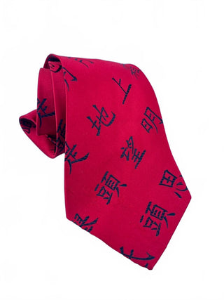 Munsingwear Classic Red Silk Tie with Black Chinese Characters