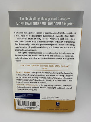 In Search of Excellence Peters Waterman Paperback HarperBusiness Bestseller
