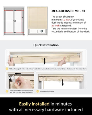 UNISHADES No Drill Cordless Mini Blinds 33.5x64 White 1" Vinyl Privacy Inside