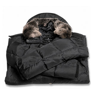 London Fog Womens Small Black Down Puffer Coat Faux Fur Hood Winter Jacket