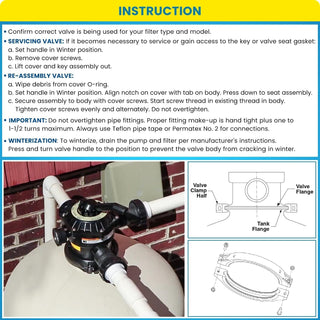 Sta-Rite 262506 6-Way Top Mount Clamp Style Control Valve with Gauge for Pool &