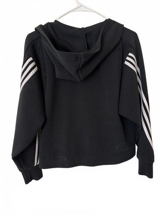 Adidas Black Full Zip Hoodie with White Stripes on Sleeves