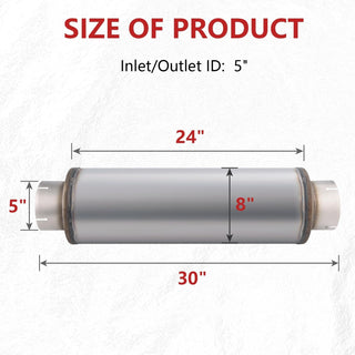 5" Exhaust Muffler Resonator 30" Long Stainless Steel Universal Straight Through