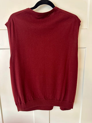 Pronto-Uomo Men's Burgundy Merino Wool V-Neck Sweater Vest,