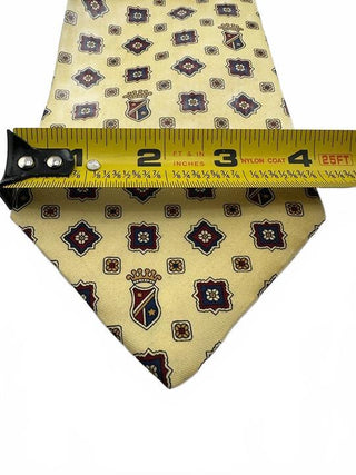Vintage Crest Patterned Silk Tie Yellow Navy