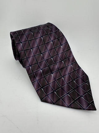 Bill Blass Men’s Silk Neck Tie Purple Geometric Grid Pattern Classic Width