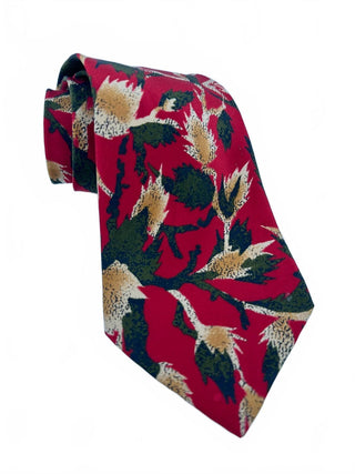 Enrico Coveri Vintage Floral Patterned Silk Tie Red Green Beige