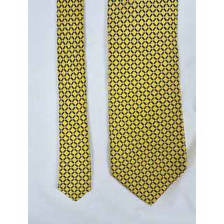 Lands’ End Men’s Silk Tie – Yellow & Navy Geometric Diamond Pattern – 57”