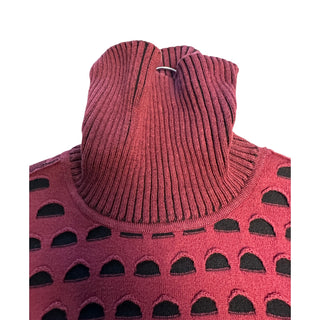 Women’s Burgundy Cutout Turtleneck Sweater Black Contrast Knit Large