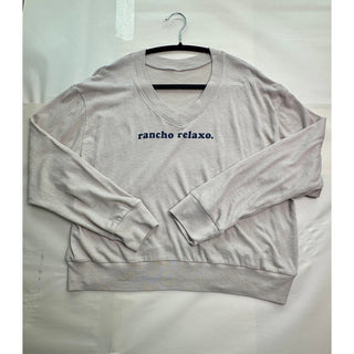 Rancho Relaxo Sweatshirt Women's Gray V-Neck Oversized Pullover Embroidered