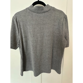 Halogen Women’s Gray Short Sleeve Ribbed Mock Neck Top Size XL Rayon Blend
