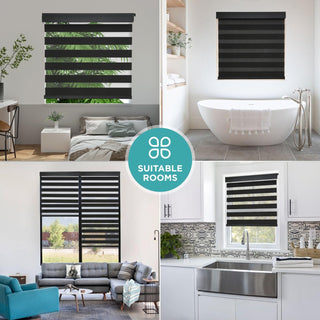 Joydeco No Drill Zebra Blinds 35x75 Black Cordless Day Night Roller Shade