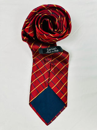 Sartori Made in Italy Silk Red Plaid Necktie Men’s Tie 60"