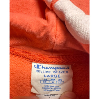 Champion Reverse Weave All Over Print Hoodie Men’s L Orange White Script AOP