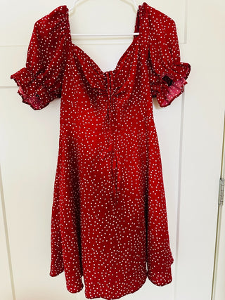 ZARA Red Polka Dot Puff Sleeve Mini Dress Size L
