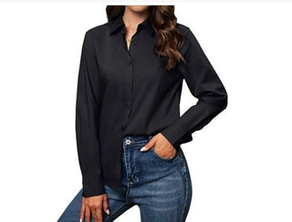 Classic Black Long Sleeve Button-Up Shirt for Women