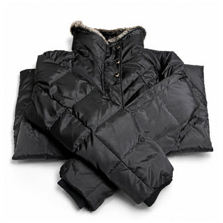 London Fog Womens L Black Down Puffer Coat Faux Fur Collar Quilted Winter