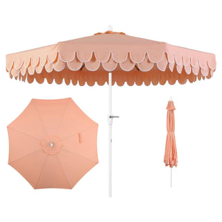 JONATHAN Y 9ft Scalloped Umbrella Coral Pink Auto Tilt Crank Missing Finial Top