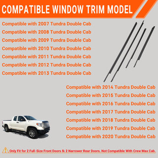 2007-2020 Toyota Tundra Double Cab Window Weatherstrip Molding Trim Seal 4PC