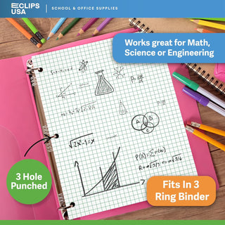 6 Pack E-Clips USA Graph Paper 4x4 Quad Ruled 10.5” x 8” 100 Sheet Each Notebook